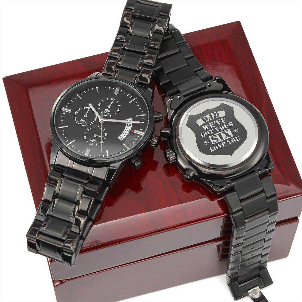 Montre Homme Gravée, On est là pour toi, Noir Charbon, Montre Cadeau
