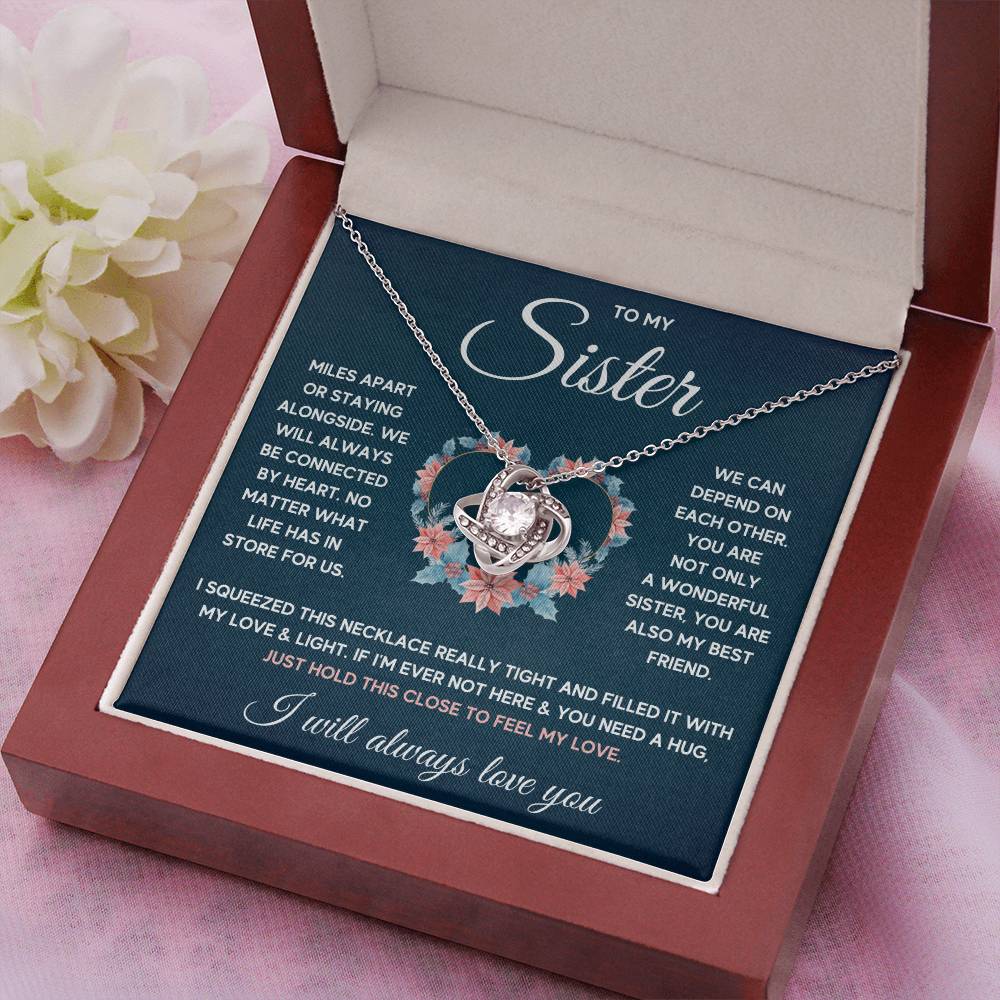 POUR MA SŒUR COLLIER NŒUD D'AMOUR SERRÉ COFFRET CADEAU