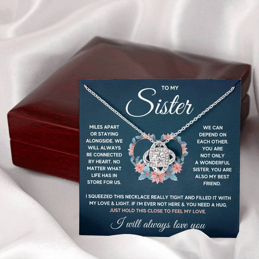 POUR MA SŒUR COLLIER NŒUD D'AMOUR SERRÉ COFFRET CADEAU