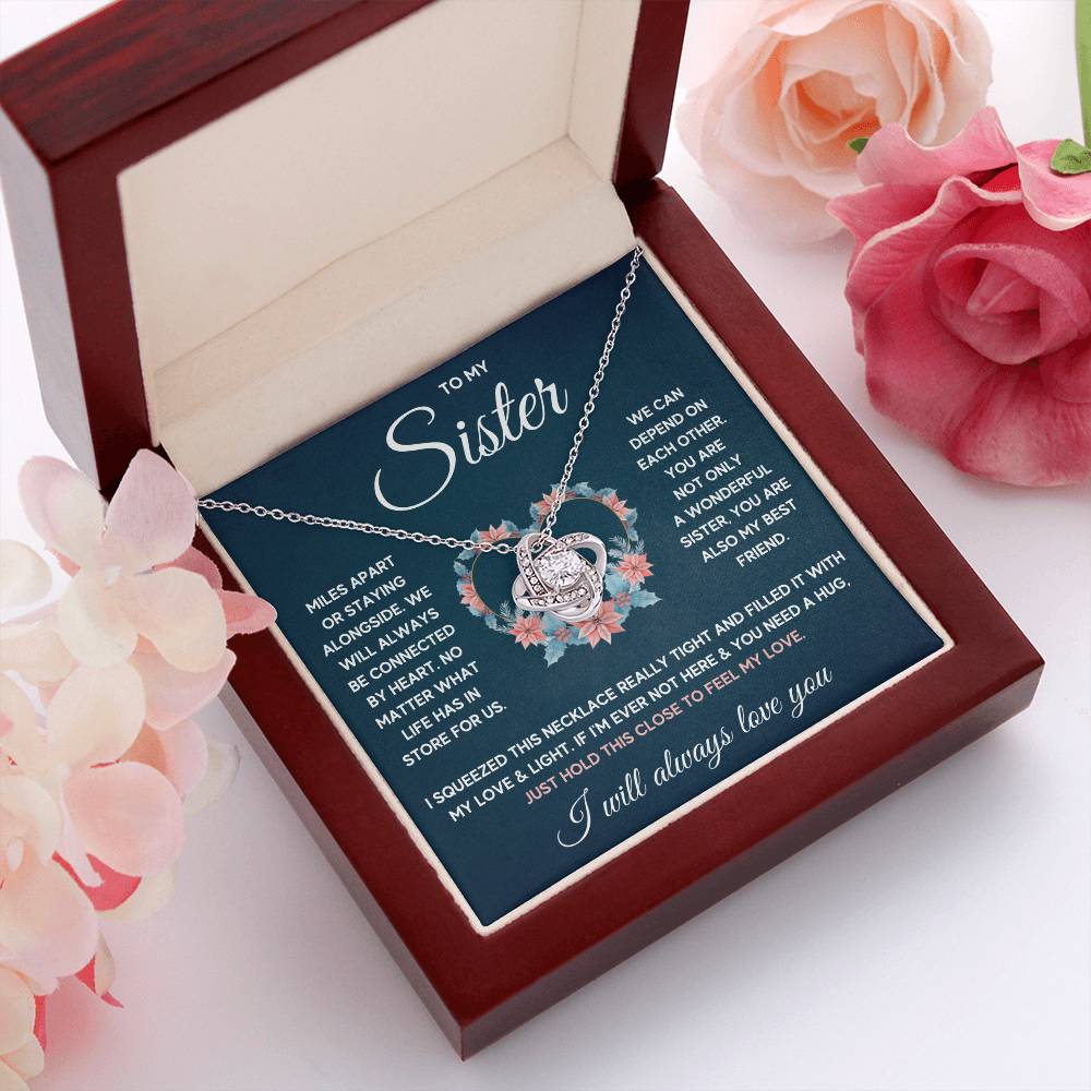 POUR MA SŒUR COLLIER NŒUD D'AMOUR SERRÉ COFFRET CADEAU