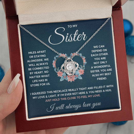 POUR MA SŒUR COLLIER NŒUD D'AMOUR SERRÉ COFFRET CADEAU