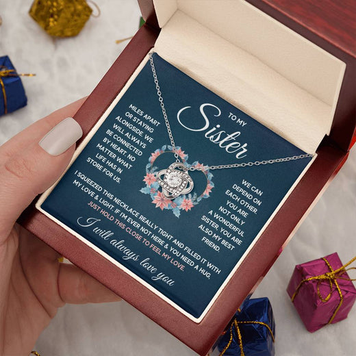 POUR MA SŒUR COLLIER NŒUD D'AMOUR SERRÉ COFFRET CADEAU
