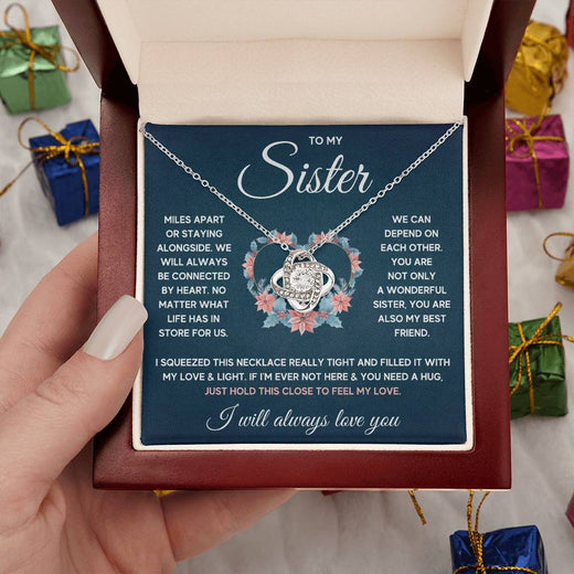 TO MY SISTER SQUEEZED LOVE KNOT NECKLACE GIFT SET