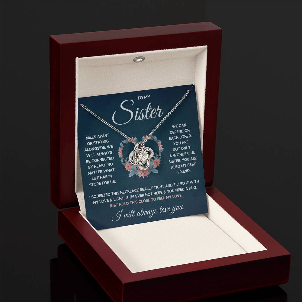 POUR MA SŒUR COLLIER NŒUD D'AMOUR SERRÉ COFFRET CADEAU