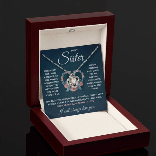 TO MY SISTER SQUEEZED LOVE KNOT NECKLACE GIFT SET
