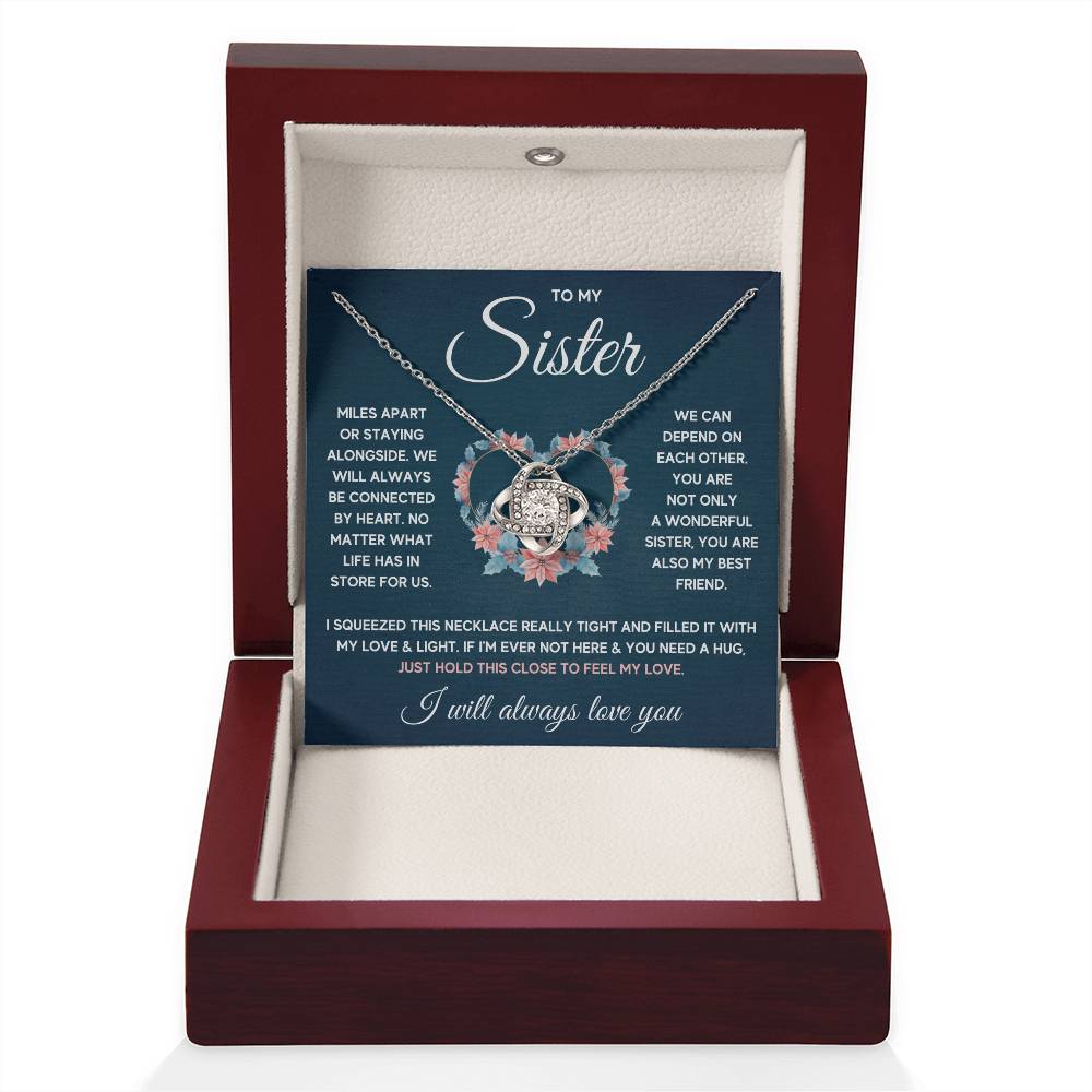 POUR MA SŒUR COLLIER NŒUD D'AMOUR SERRÉ COFFRET CADEAU