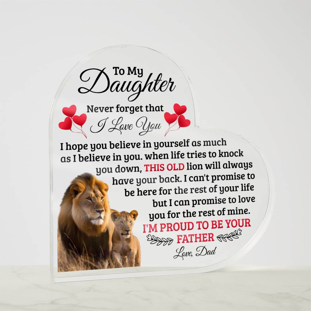À MA FILLE PLAQUE ACRYLIQUE CŒUR DE VIEUX LION