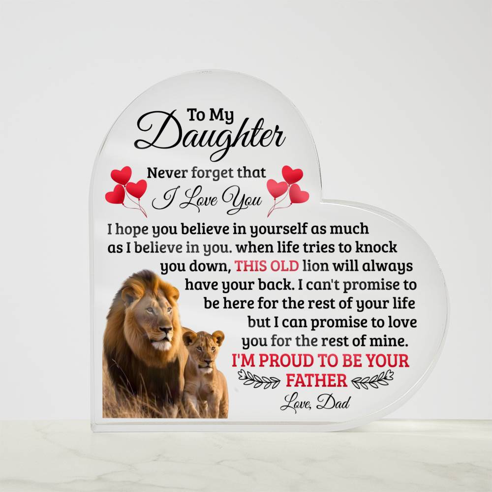 À MA FILLE PLAQUE ACRYLIQUE CŒUR DE VIEUX LION