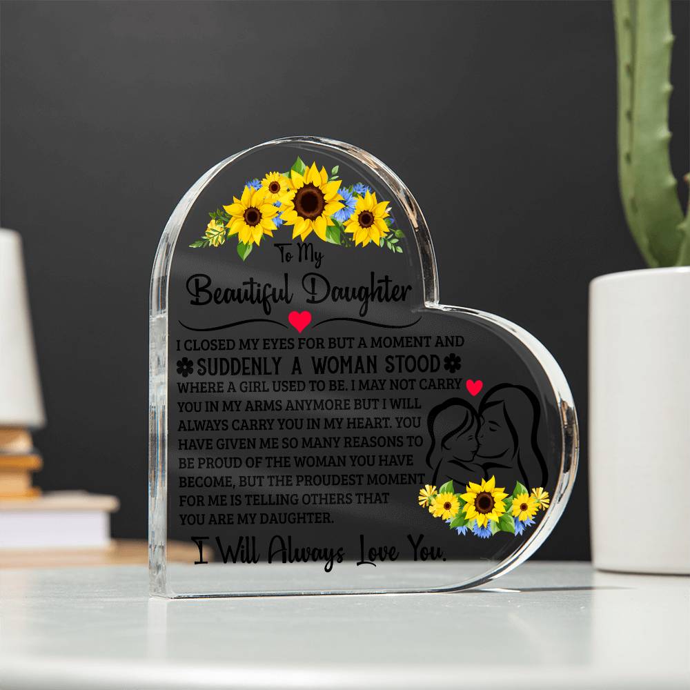 À MA FILLE PLAQUE CŒUR EN ACRYLIQUE FIÈRE