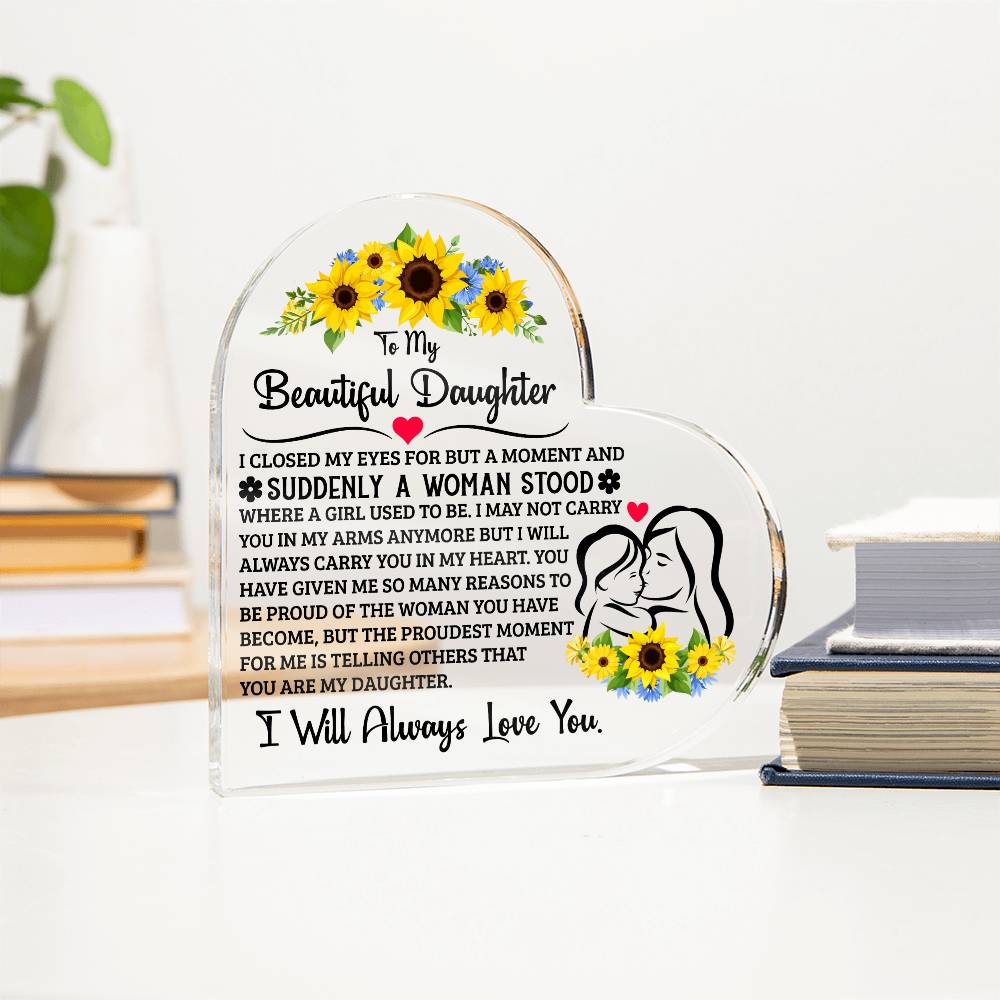 À MA FILLE PLAQUE CŒUR EN ACRYLIQUE FIÈRE