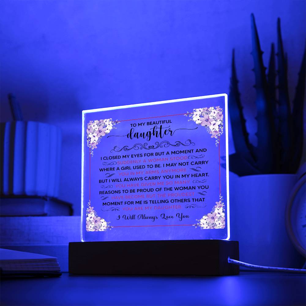 À MA BELLE FILLE PLAQUE CARRÉE EN ACRYLIQUE