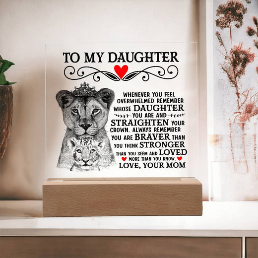 À MA FILLE PLAQUE CARRÉE EN ACRYLIQUE COURONNE DE LION
