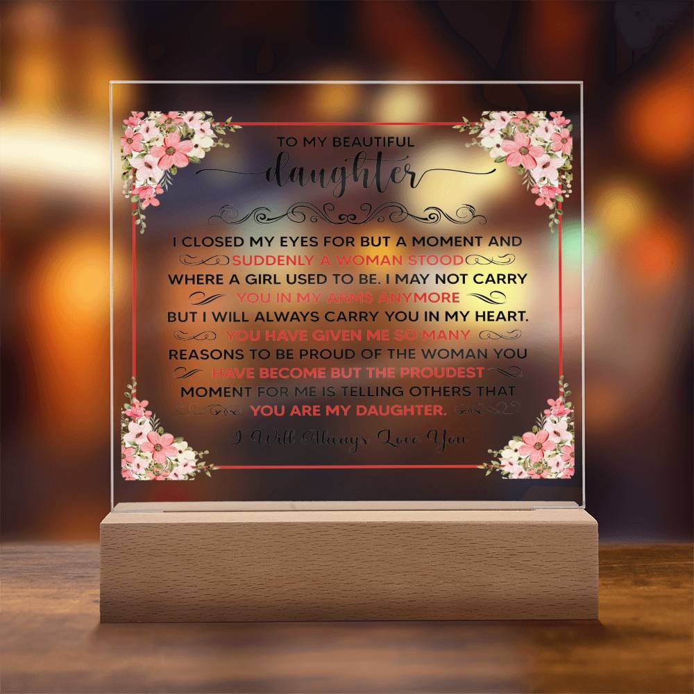 À MA BELLE FILLE PLAQUE CARRÉE EN ACRYLIQUE