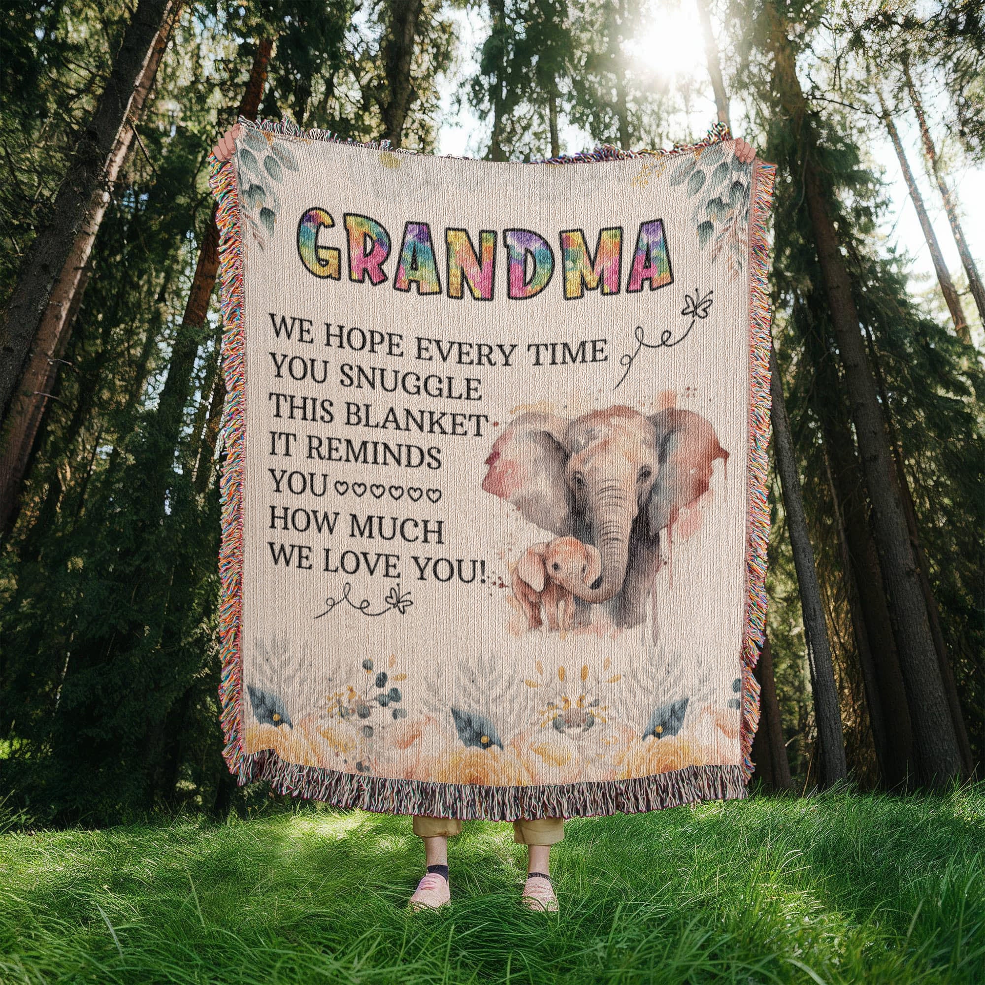 À Ma Mamie - Couverture tissée éléphant