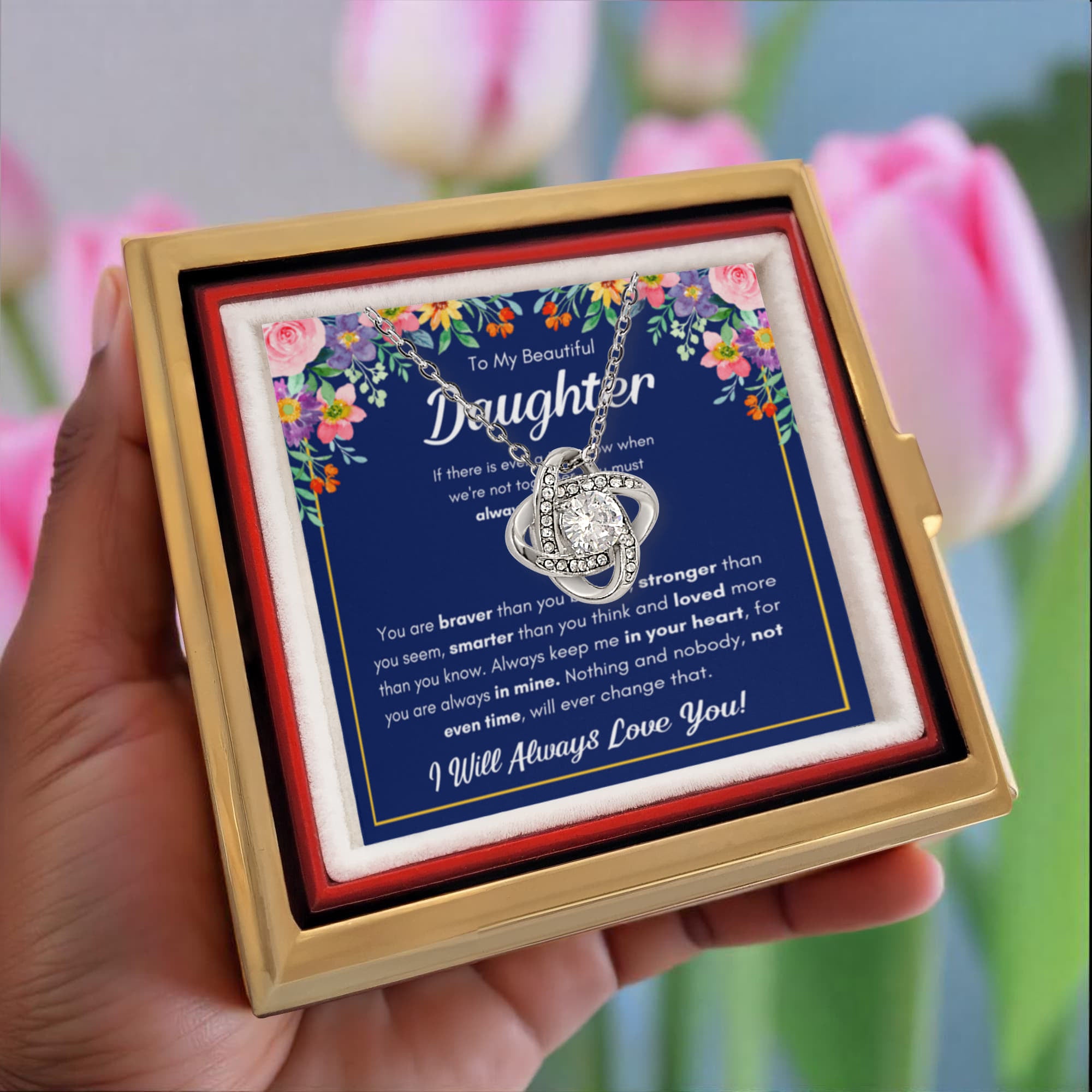 Braver Name - Daughter Birthday Necklace with Rose Box