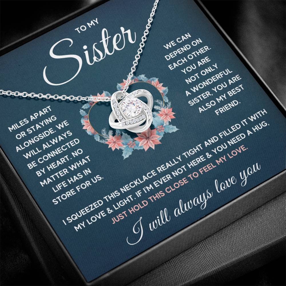 POUR MA SŒUR COLLIER NŒUD D'AMOUR SERRÉ COFFRET CADEAU