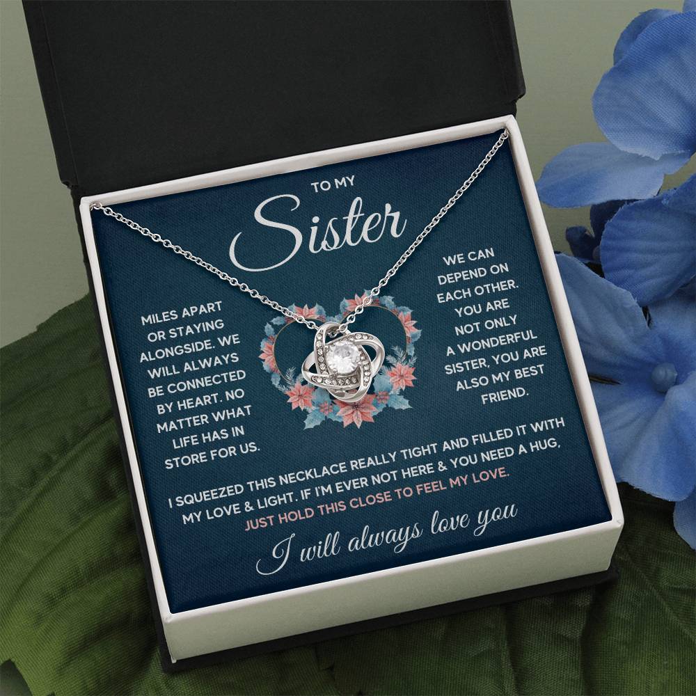POUR MA SŒUR COLLIER NŒUD D'AMOUR SERRÉ COFFRET CADEAU