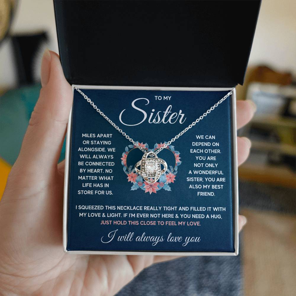 POUR MA SŒUR COLLIER NŒUD D'AMOUR SERRÉ COFFRET CADEAU