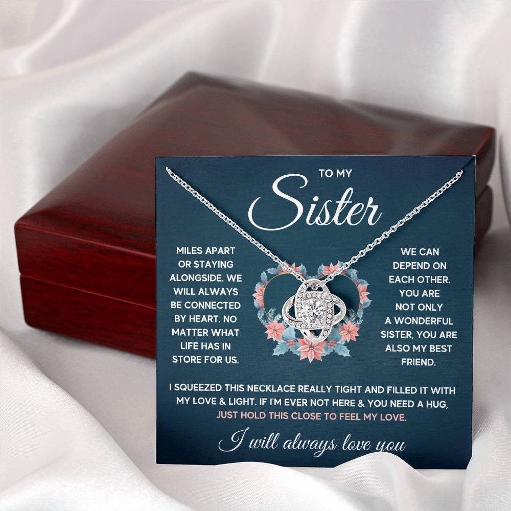 POUR MA SŒUR COLLIER NŒUD D'AMOUR SERRÉ COFFRET CADEAU