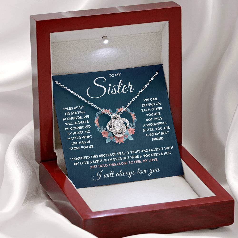 POUR MA SŒUR COLLIER NŒUD D'AMOUR SERRÉ COFFRET CADEAU