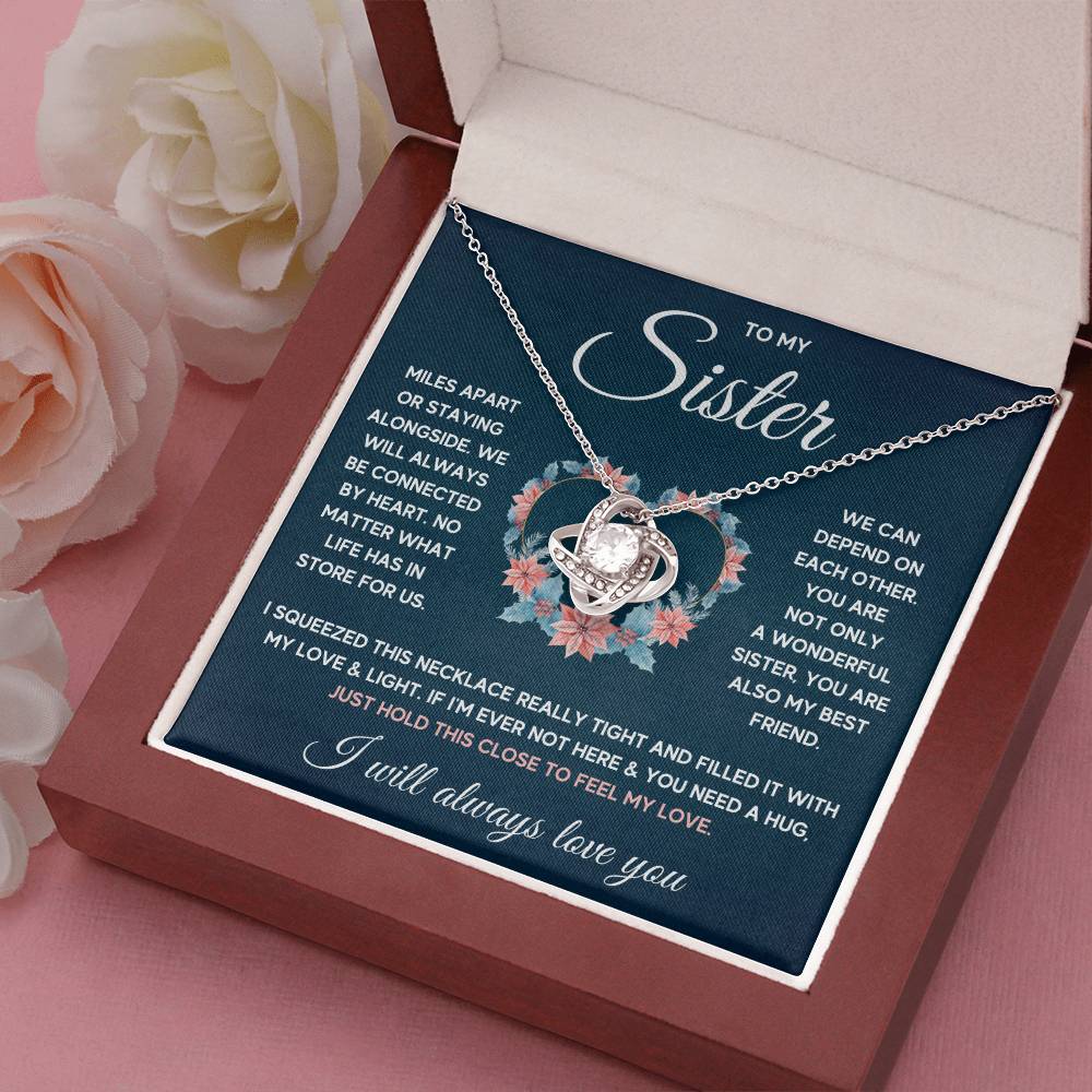 POUR MA SŒUR COLLIER NŒUD D'AMOUR SERRÉ COFFRET CADEAU